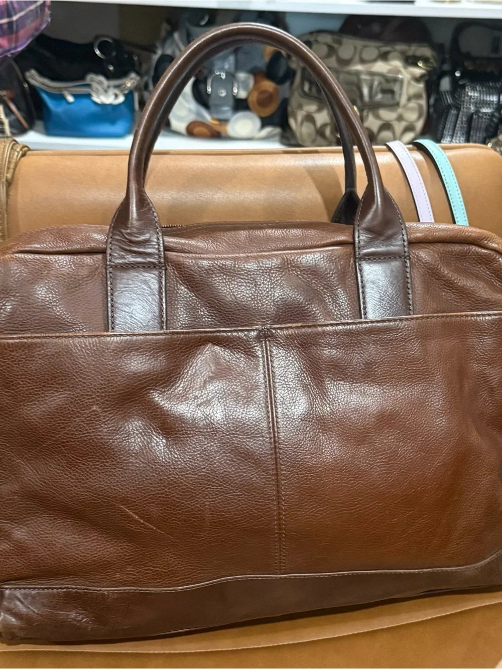 Fossil Vintage in Brown Leather-Briefcase Classic Carryall- Unisex